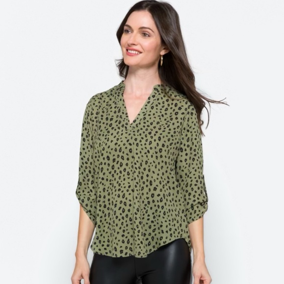 Green Leopard Print Blouse - Picture 1 of 7